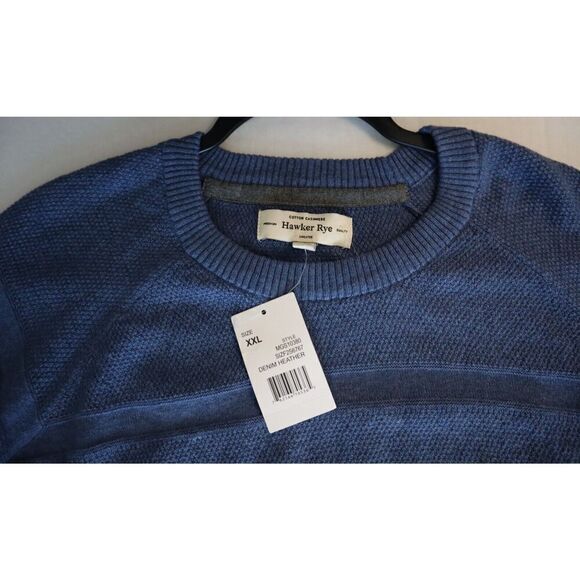 Hawker Rye Men's Sz 2XL Denim Heather Wide Tonal Knit Stripe Crew Neck Sweater - Picture 4 of 5